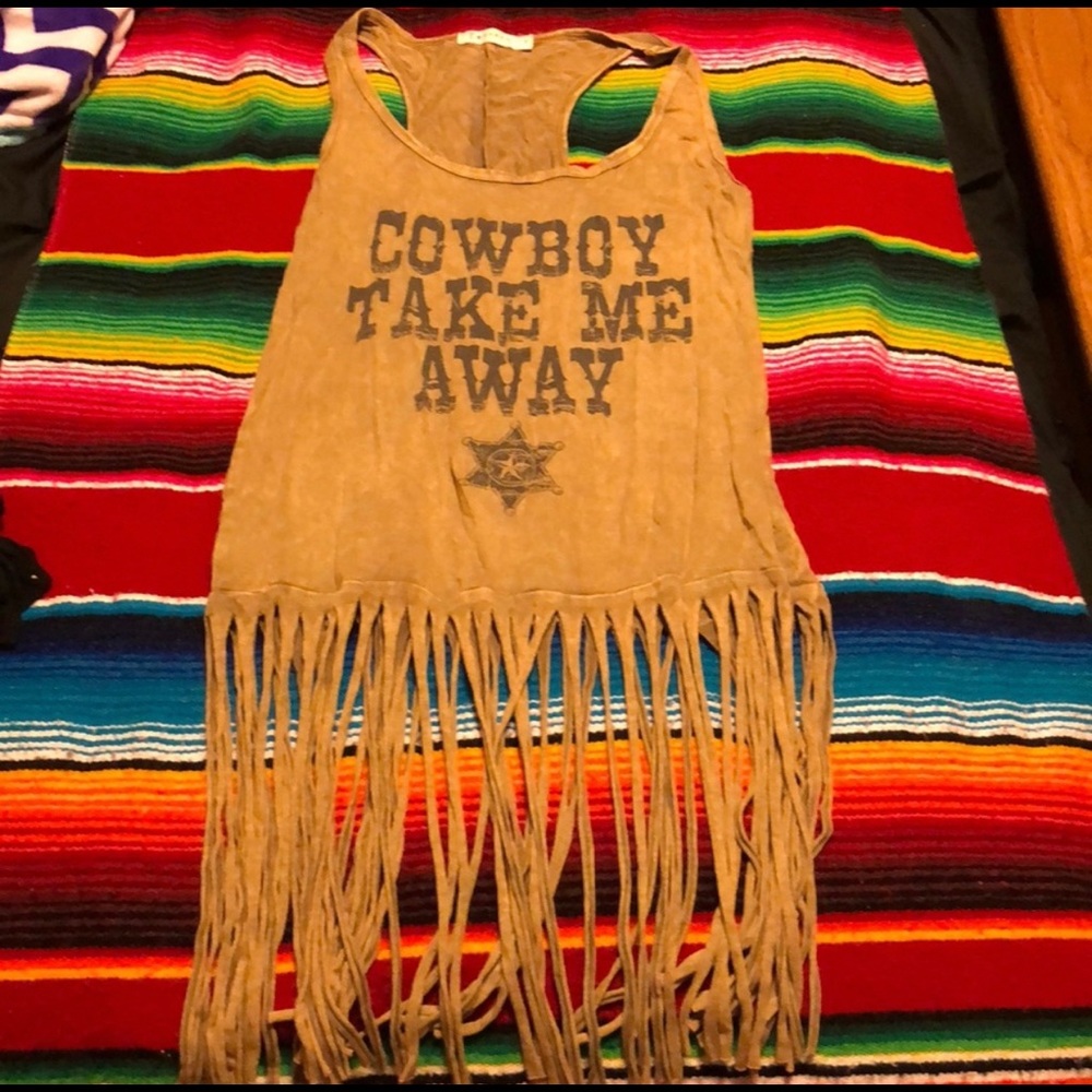 ♥️Cowboy Take Me Away RacerBack Tank w/ fringe